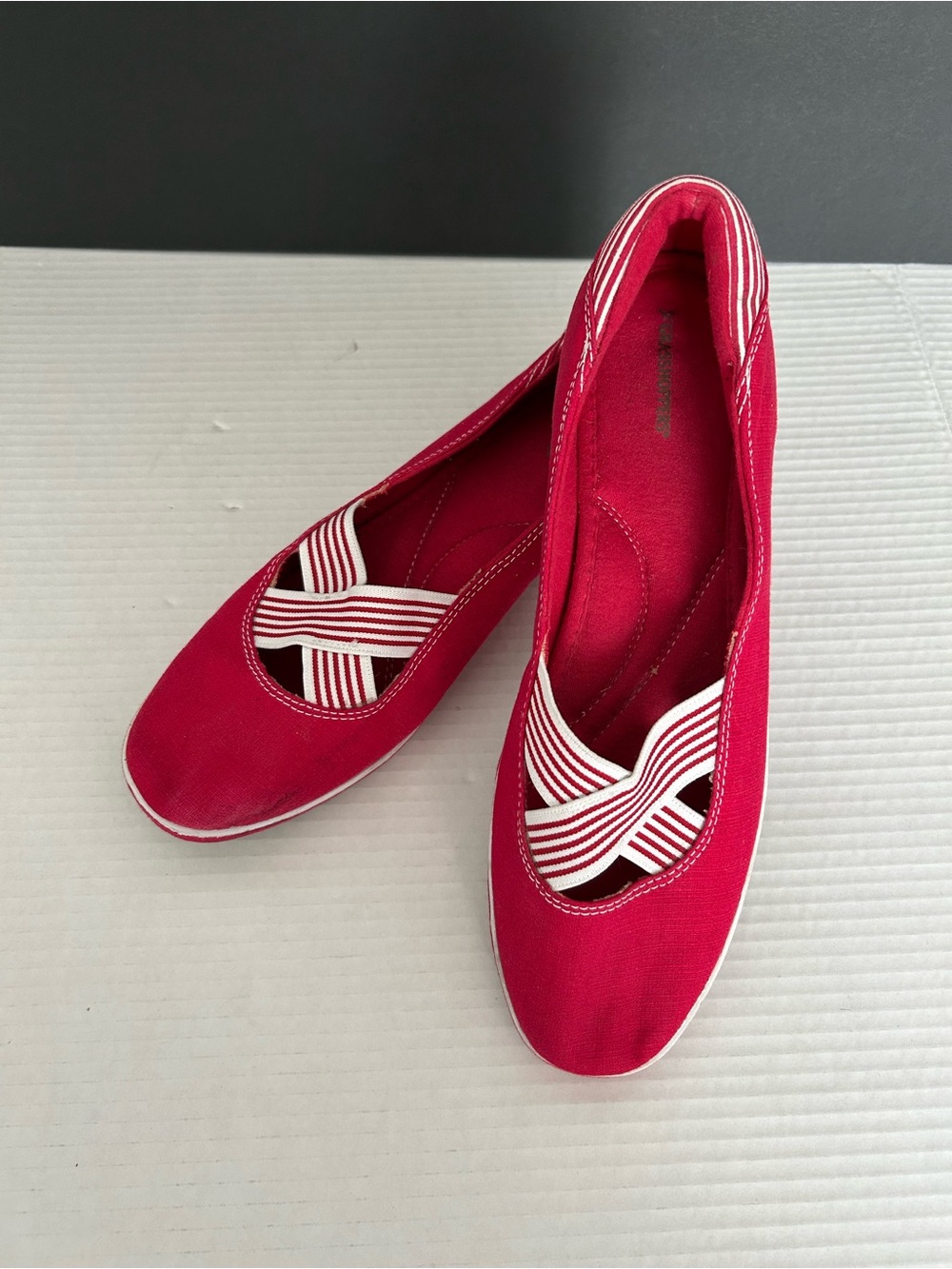 Grasshoppers, Women’s Red Canvas Slip-On Ballet Flat with Striped Elastic 12 W